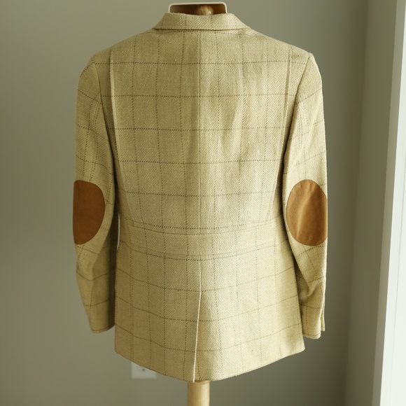 Boys Blazer Polo Ralph Lauren Linen Silk Blend Windowpane Beige Size 16 Like New - Picture 2 of 11